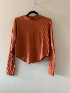 Jordan Ribbed Long Sleeve Crop Top - Rust Orange